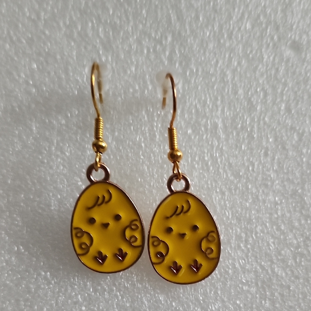 Hand Crafted Yellow Chick Egg Drop Earrings